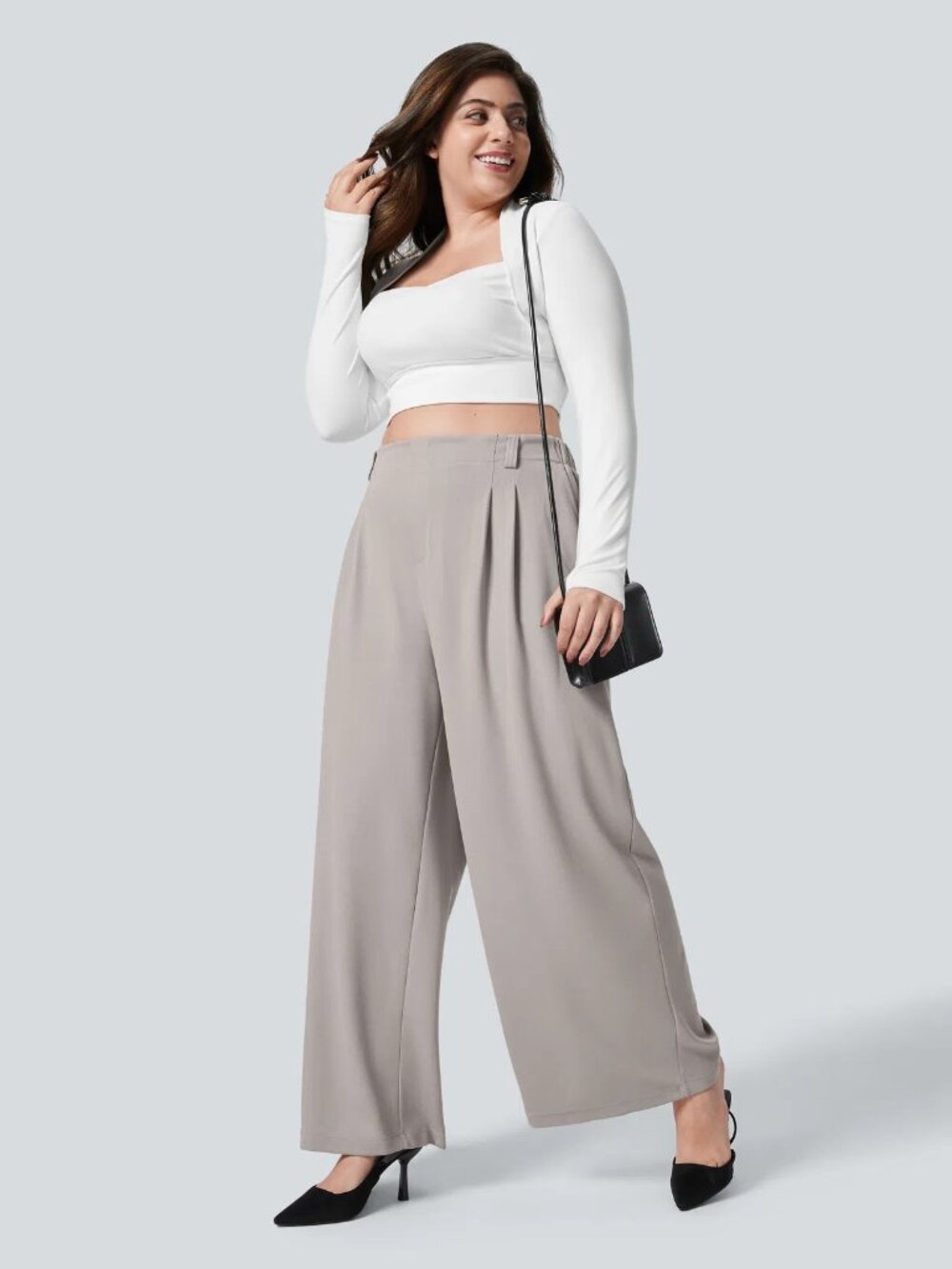 2X Mink Ash Halara Flex High Waisted Wide Leg Waffle Work Pants 50% off Retail